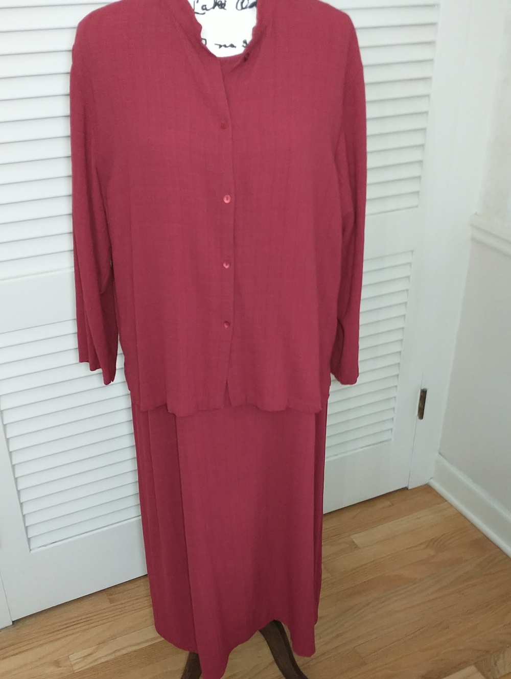 Vintage Eileen Fisher Set, Shirt/Maxi Dress, Deep Red, Italian Yarn,Linen,Size L